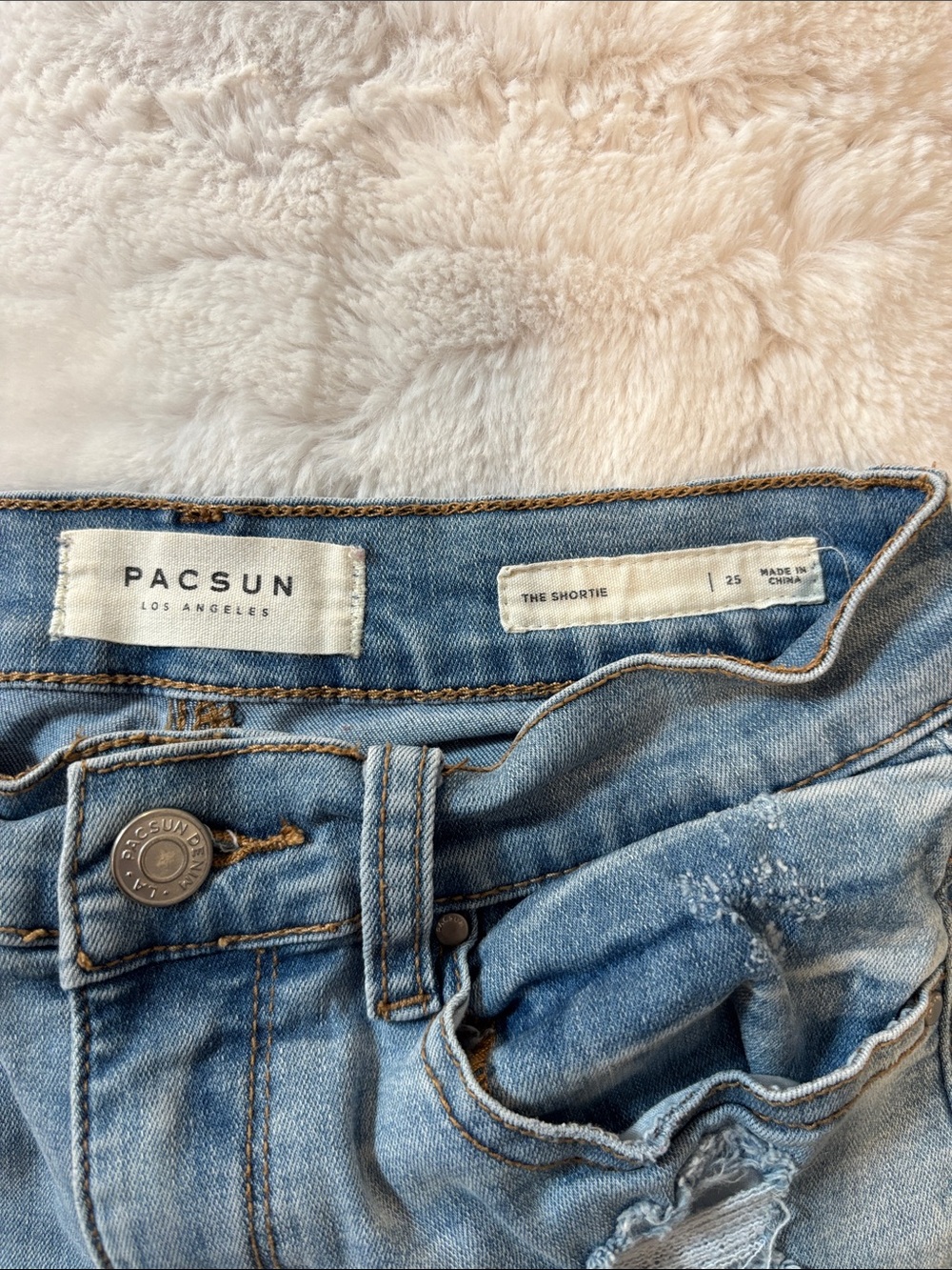 PacSun Light Blue Ripped Cuffed Denim Shorts - Picture 3 of 5